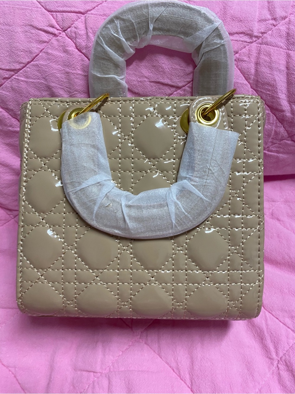 Beige Quilted Women's Top-Handle Bag - Picture 4 of 11
